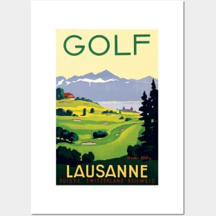 Golf in Lausanne Switzerland: Vintage Swiss Travel Poster Posters and Art